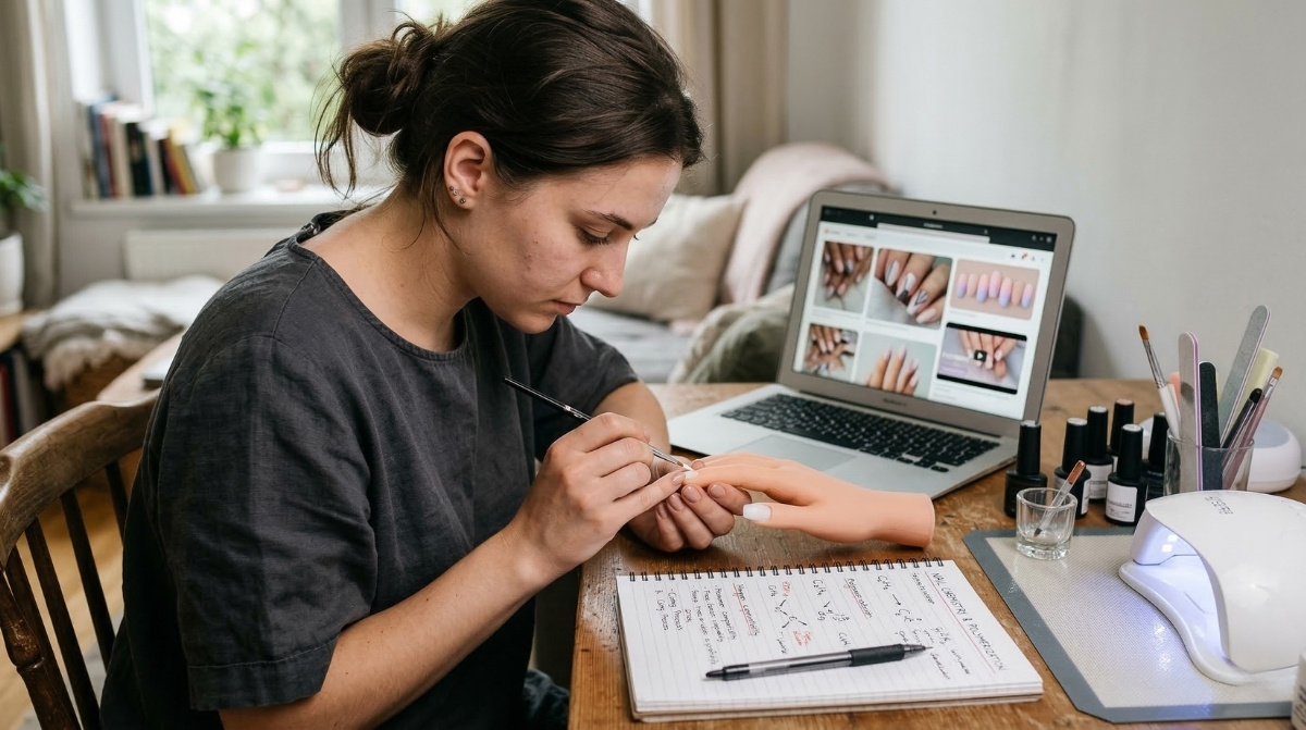 Aspiring Professional Nail Technician In Modern Home Studio Setup